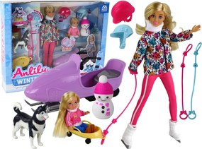 LEAN Toys Detská bábika Anlily – korčule, pes, zimné športy