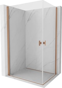 Mexen Mist-B Duo, 2-krídlový výklopný sprchový kút 85 x 80 cm, číre sklo, medený matný profil, 8A2-085-080-65-00