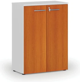 Kancelárska skriňa s dverami PRIMO WHITE, 800 x 420 x 1087 mm, biela/čerešňa