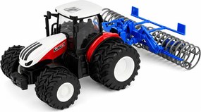 LEAN Toys Traktor s poľnohospodárskym valcom, diaľkovo ovládaný RC, červené svetlá, mierka 1:24