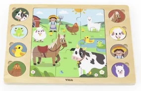 Viga Drevené puzzle zvieratká 9 dielov