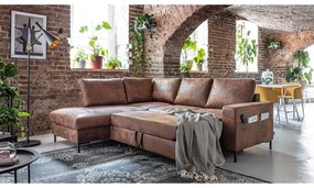 Hnedá rozkladacia rohová pohovka z imitácie kože (ľavý roh) Lofty Lilly – Miuform