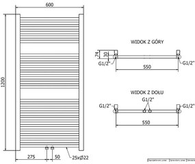 Mexen Mars, vykurovacie teleso 1200x600 mm, 487 W, zlatá lesklá, W110-1200-600-00-50
