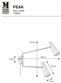 Markslöjd 108690 - Nástenná lampa PEAK 2xE14/40W/230V čierna