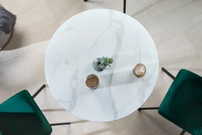 Stolík LYON Ø 80 cm mramorový vzhľad biele tvrdené sklo