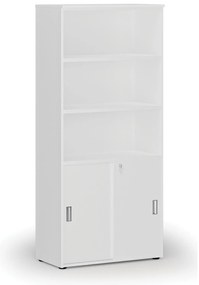Kombinovaná kancelárska skriňa PRIMO WHITE, zasúvacie dvere na 2 poschodia, 800 x 420 x 1781 mm, biela