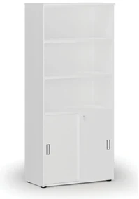 Kombinovaná kancelárska skriňa PRIMO WHITE, zasúvacie dvere na 2 poschodia, 800 x 420 x 1781 mm, biela