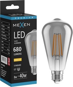 Mexen Vintis, LED filamentová žiarovka E27, ST64, 8 W, teplá biela 2700K, dymová, L152-E27-0827-70