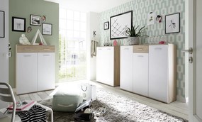 Skrinka s policami/botník Manolo 90 cm, dub sonoma/biela