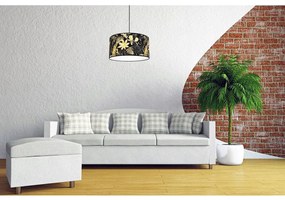 Závesné svietidlo Gold Flowers, 1x čierne textilné tienidlo s kvetinovým vzorom, (fi 40cm)