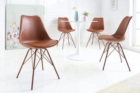 Dizajnová jedálenská stolička Scandinavia medeno hnedá umelá koža