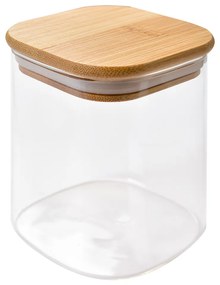Sklenená hranatá úložná nádoba s bambusovým viečkom Squa - 8*8*10 cm
