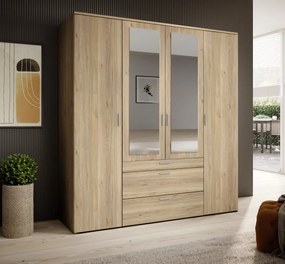 Šatníková skriňa so zrkadlami Vesala, 180 cm, dub mauvella