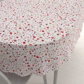 Biante Bavlnený oválny obrus Sandra SA-719 Červeno-béžové drobné kvietky na bielom 140x160 cm