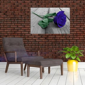 Obraz - Modrá ruža so zelenou stonkou (90x60 cm)