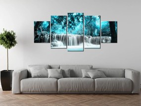 Gario Obraz s hodinami Vodopád v modrej džungli - 5 dielny Rozmery: 150 x 105 cm