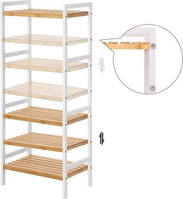 Bambusový stojan so 4 policami, regál, prírodná a biela farba