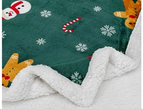 2x Vianočná tmavozelená baránková deka z mikroplyšu SNEHULIAK A PERNÍČEK 160x200 cm