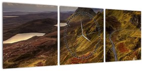 Obraz škótskych hôr (s hodinami) (90x30 cm)