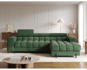 Zelená rozkladacia/s úložným priestorom rohová pohovka z textílie buklé (pravý roh/s leňoškou) Felro – ELTAP