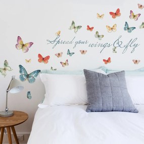 Samolepky na stenu motýle s nápisom WINGS