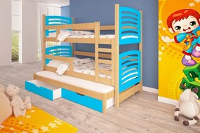 Poschodová posteľ Oli 3 - typ B Farba: Borovica + modrá
