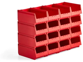 Plastové boxy AJ 9000, séria-73, 350x206x155 mm, 16 ks, červená