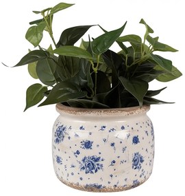 Béžový keramický obal na kvetináč s modrými ružami Blue Rose - Ø 20*15 cm