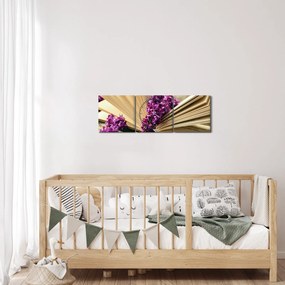 Obraz knihy s levanduľou (s hodinami) (90x30 cm)