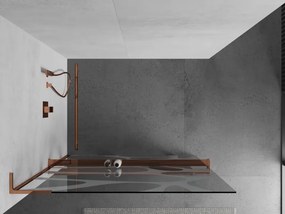 Mexen Kioto+ L, sprchová zástena Walk-In s poličkou a vešiakom 70 x 200 cm, 8mm číre sklo biely vzor, ružové zlato profil, 800-070-123-60-97