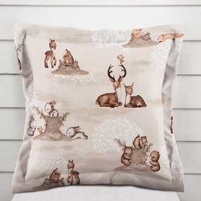 Biante Detská bavlnená obliečka na vankúš s lemom Sandra SA-698 Hnedé lesné zvieratká na béžovom 35 x 45 cm