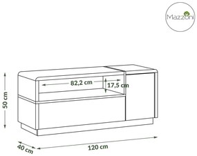 Mazzoni TV stolík FOLK - 120 cm, BIELY MAT / BIELY LESK / BETON