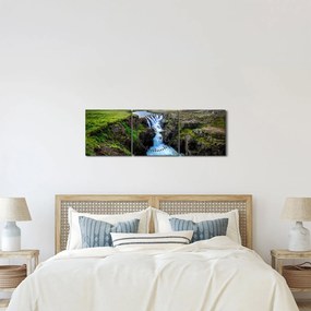 Obraz vodopádu medzi skalami (s hodinami) (90x30 cm)