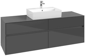 VILLEROY &amp; BOCH Collaro závesná skrinka pod umývadlo na dosku (umývadlo v strede), 4 zásuvky, 1600 x 500 x 548 mm, Glossy Grey, C13400FP