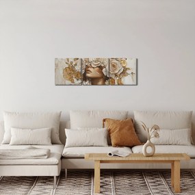 Obraz - Dievča s ružami (s hodinami) (90x30 cm)