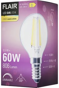 LED žiarovka FLAIR G45 E14 5,5W/60W 806lm 2700K číra stmievateľná