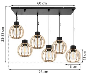 Závesné svietidlo Timber 8, 6x drevené tienidlo