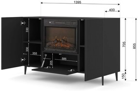 Komoda s elektrickým krbom 2D1K Rowanna (čierna). Akcia -20%. Vlastná spoľahlivá doprava až k Vám domov. 1124992