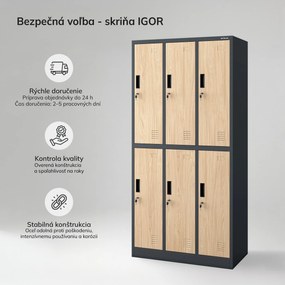 Šatníková skriňa BHP antracitová / dub sonoma, 6-dverová: Eco Design IGOR, 900 x 1850 x 450 mm