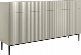 Komoda Nicole 200 cm so štyrmi dverami a zásuvkami s ryhovaným čelom - kasmír / čierne nožičky