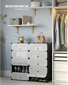 Stojan na topánky, 10 priehradkový modulárny botník s dvierkami, čierny