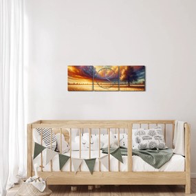 Obraz – Strom na poli (s hodinami) (90x30 cm)