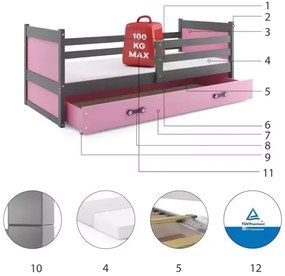 Detská posteľ RICO GRAFIT 90x200 cm