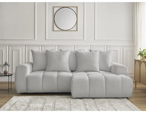 Svetlosivá rozkladacia/s úložným priestorom rohová pohovka z textílie buklé (pravý roh/s leňoškou) Roxelane – Bobochic Paris