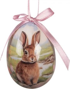 6ks dekorácia farebné závesné vajíčko s zajačikmi Spring Egg - Ø 5*8 cm