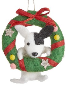 HANG ON Plstená ozdoba pes s adventným vencom