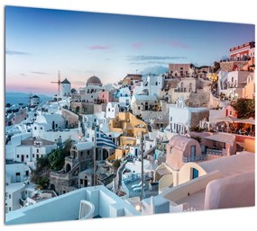Sklenený obraz - Súmrak v Santorini (70x50 cm)