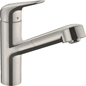 HANSGROHE Focus M42 páková drezová batéria s vyťažiteľným výtokom, 1jet, sBox, výška výtoku 150 mm, vzhľad nerezovej ocele, 71829800