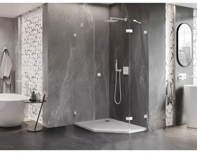 Mexen Lunar, pravý výklopný päťuholníkový sprchový kút 90 x 100 cm, 8mm číre sklo, biely profil, 831-090P-100L-20-00-P