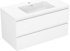 Mexen Rivel, kúpeľňová skrinka 90 cm s umývadlom Otis, 2 zásuvky, drážkovaná, biela matná, 91A20-09047-2-BFF01-W18M01